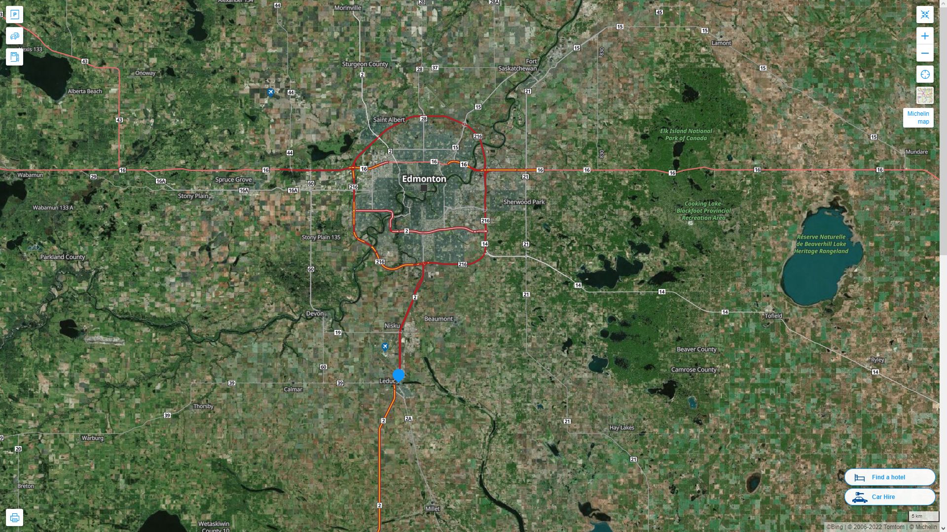 Leduc Canada Autoroute et carte routiere avec vue satellite